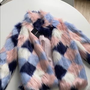Multicolored faux fur coat